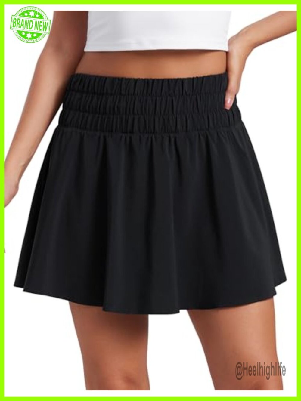 High Waisted Flowy Tennis Skirt with Built-in Spandex Shorts and Pockets